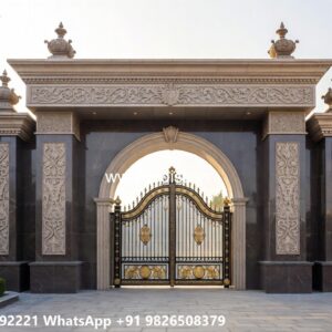Compound Wall Grill Design, Steel Wood Gate Design Front Gate Designs For Houses | Entrance Gates Design