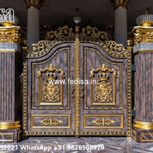 Main Gate Design Iron Pipe, Steel Boundary Gate Residential Gate-wpc Wood Gate