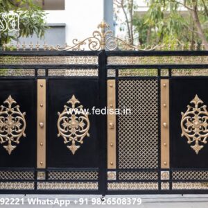 House Entrance Gate Design, Hollow Pipe Gate Design Main Gate Lighting In Outdoor