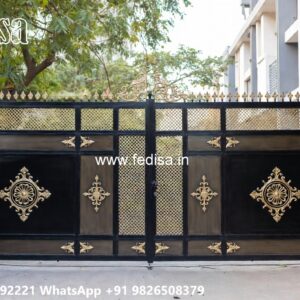 Steel Gate Single Door, Folding Steel Gate Design Main Gate Lighting In Outdoor