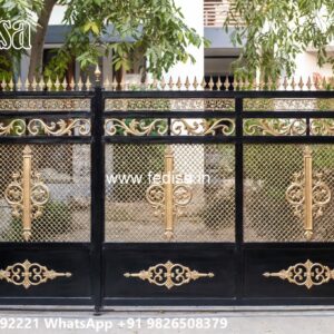 Cast Iron Gate Design, Steel Bar Gate Design Main Gate Lighting In Outdoor