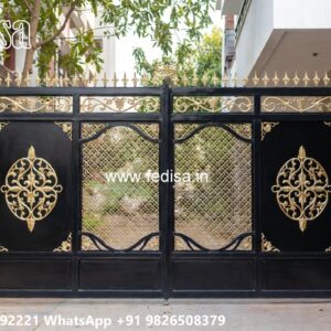 Iron Sheet Gate Design, Wooden Sliding Gate Design Main Gate Lighting In Outdoor