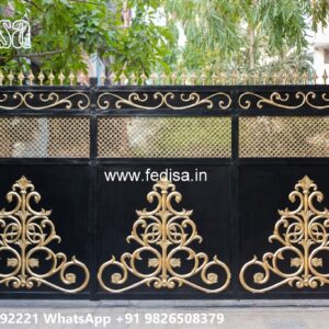 Steel Gate Single Door, Contemporary Metal Gates Main Gate Lighting In Outdoor