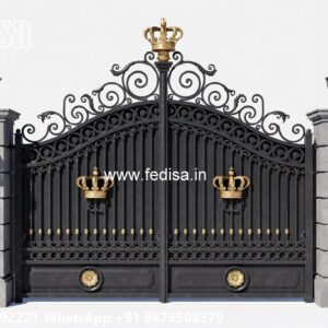 Steel Gate Single Door, Metal Sliding Gate Design Main Gate Lighting In Outdoor