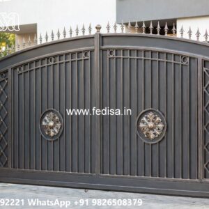Steel Gate Single Door, Steel Gate Sliding Design Main Gate Lighting In Outdoor