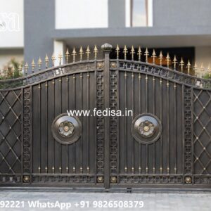 Cast Iron Gate Design, Front Compound Gate Design Main Gate Lighting In Outdoor