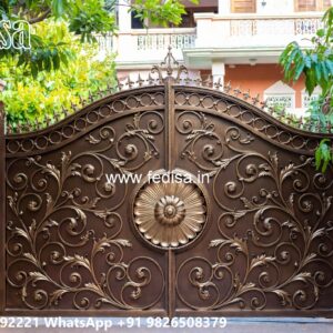 Steel Gate Single Door, Sliding Compound Gate Main Gate Lighting In Outdoor