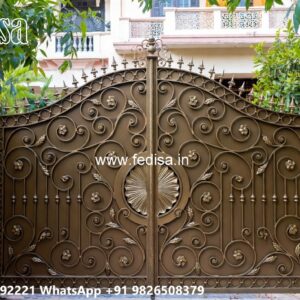 Lohe Ke Gate Ka Colour, Double Sliding Gate Design Main Gate Lighting In Outdoor