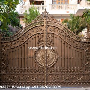 Steel Gate Single Door, Contemporary Wrought Iron Gates Main Gate Lighting In Outdoor
