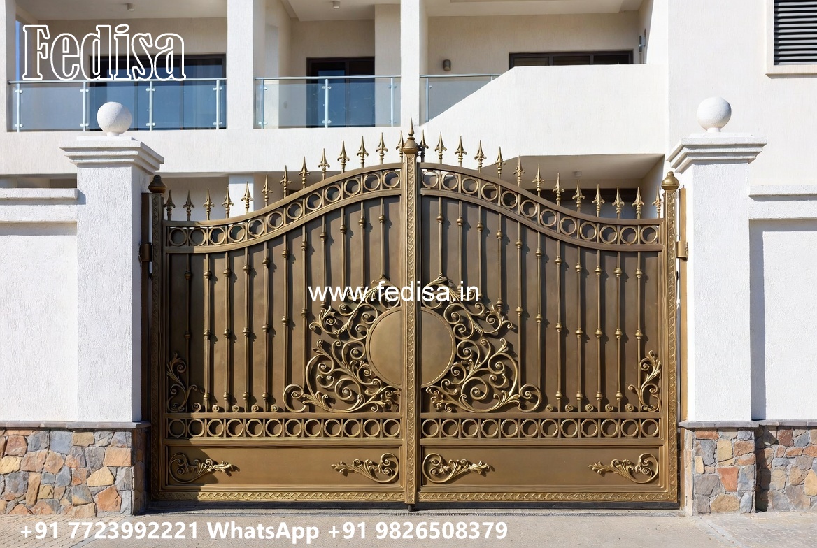 Steel Gate Single Door, Two Gate Design Main Gate Lighting In Outdoor