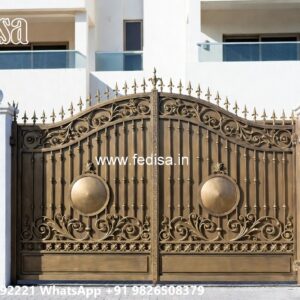 Cast Iron Gate Design, Wooden Front Gate Design Main Gate Lighting In Outdoor
