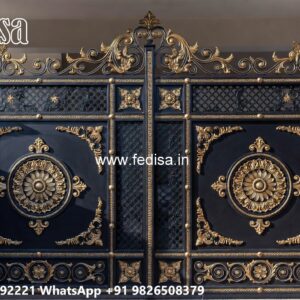 Iron Sheet Gate Design, Contemporary House Gate Design Main Gate Lighting In Outdoor
