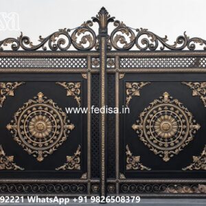 House Entrance Gate Design, Rod Iron Fence Designs Main Gate Lighting In Outdoor