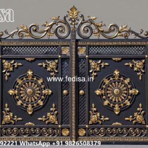 Lohe Ke Gate Ka Colour, Square Bar Steel Gate Design Main Gate Lighting In Outdoor