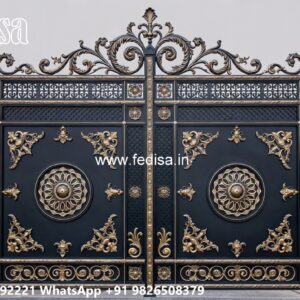 Steel Gate Single Door, Design Of Steel Gate Of House Main Gate Lighting In Outdoor