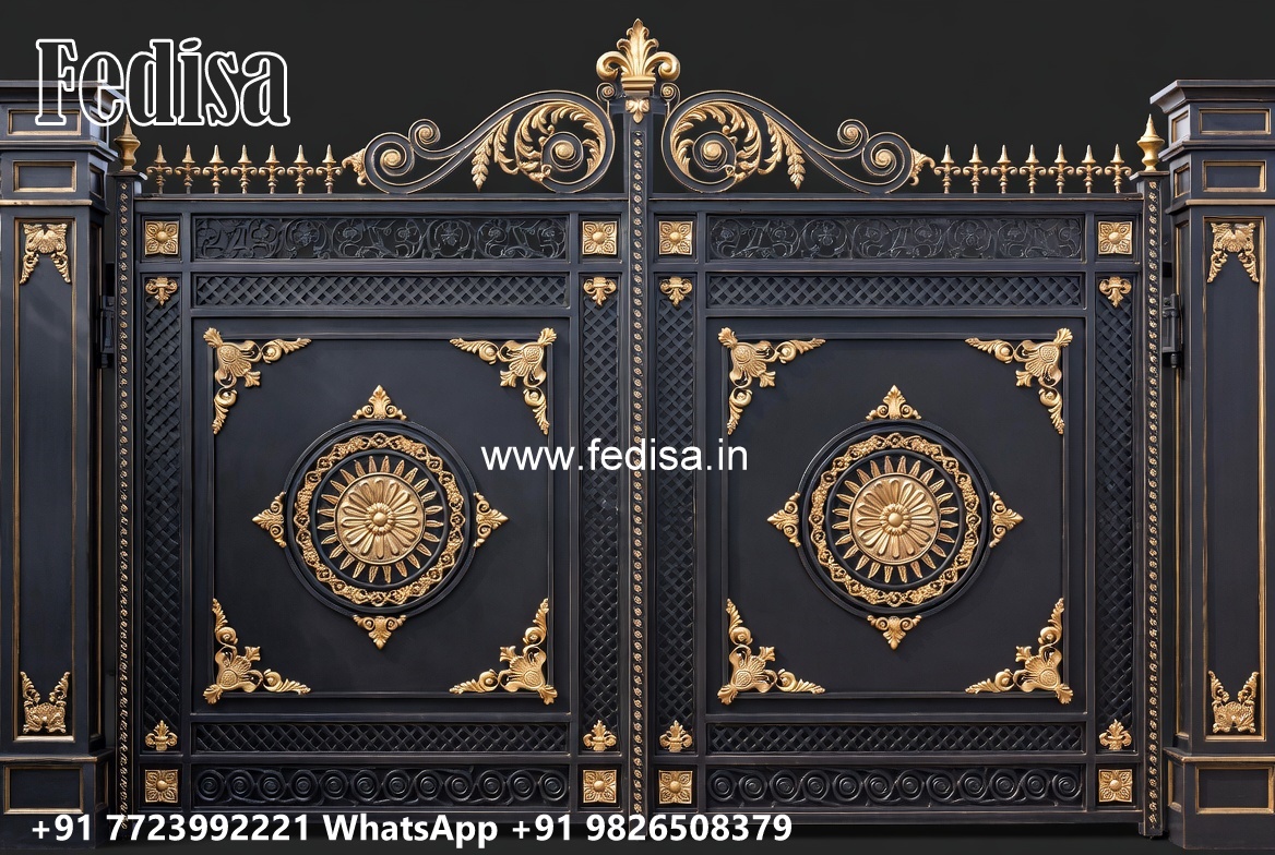 Steel Gate Single Door, Gate Design In Front Of House Main Gate Lighting In Outdoor