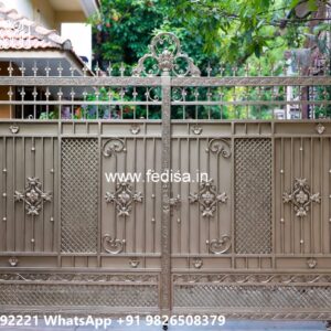 Steel Gate Single Door, Modern Metal Fences Main Gate Lighting In Outdoor
