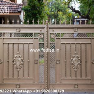 Steel Gate Single Door, Beautiful Iron Gate Design Main Gate Lighting In Outdoor