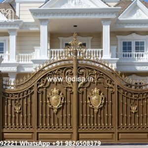Steel Gate Single Door, Rolling Main Gate Design Main Gate Lighting In Outdoor