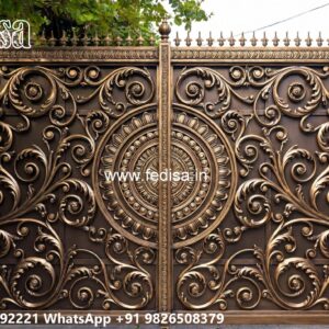 Cast Iron Gate Design, Compound Wall Single Gate Design Main Gate Lighting In Outdoor