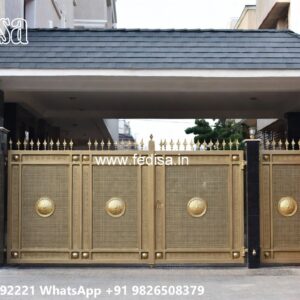 Cast Iron Gate Design, Double Entry Gate Main Gate Lighting In Outdoor