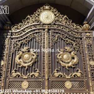 Simple Iron Gate Designs For Homes, Maharaja Gate Steel Main Gate Lighting In Outdoor