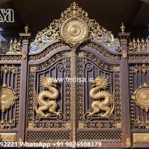 Office Gate Design, Modern Iron Fence Main Gate Lighting In Outdoor
