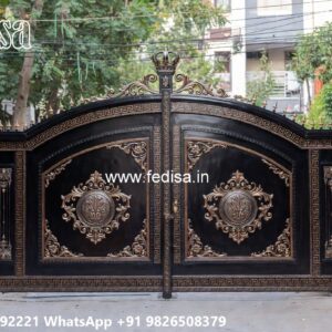 Single Steel Gate Design, Modern Wrought Iron Gates Main Gate Lighting In Outdoor