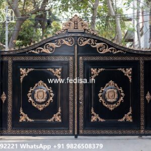 Simple Iron Gate Designs For Homes, Four Fold Main Gate Design Main Gate Lighting In Outdoor