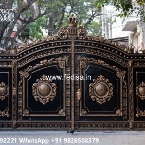 Security Gate Design, Steel And Iron Mix Gate Design Main Gate Lighting In Outdoor