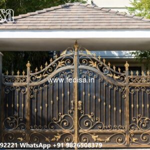 Compound Wall Gate Price, Modern Wooden Gate Design Main Gate Lighting In Outdoor