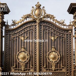 Mane Gate Design, Steel Bar Fence Design Main Gate Lighting In Outdoor