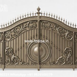 Steel Ke Gate Ki Design, Curved Sliding Gate Design Main Gate Lighting In Outdoor