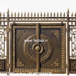 Lightweight Gate Design, Compound Wall Sliding Gate Design Main Gate Lighting In Outdoor