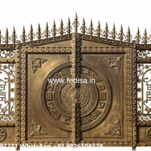 Single Steel Gate Design, Steel Gate With Hpl Sheet Main Gate Lighting In Outdoor