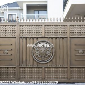 Simple Iron Gate Designs For Homes, Compound Wall Design With Gate Main Gate Lighting In Outdoor
