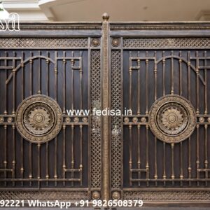 Main Gate Design 2143, Compound Wall With Grill Design Main Gate Lighting In Outdoor
