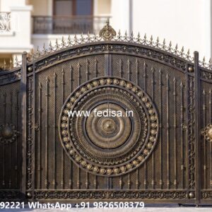 Steel Ke Gate Ki Design, Gate Grey Colour Main Gate Lighting In Outdoor