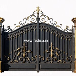 Mane Gate Design, Compound Wall Single Gate Design Main Gate Lighting In Outdoor