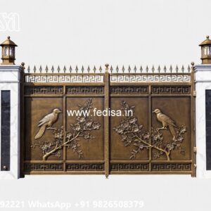 Steel Ke Gate Ki Design, Grey Colour Gate Design Main Gate Lighting In Outdoor
