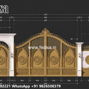 Modern Fence Gate, Boundary Wall Design With Gate Main Gate Lighting In Outdoor