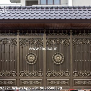 Gate Design 2049, Steel Sliding Gate Design Main Gate Lighting In Outdoor