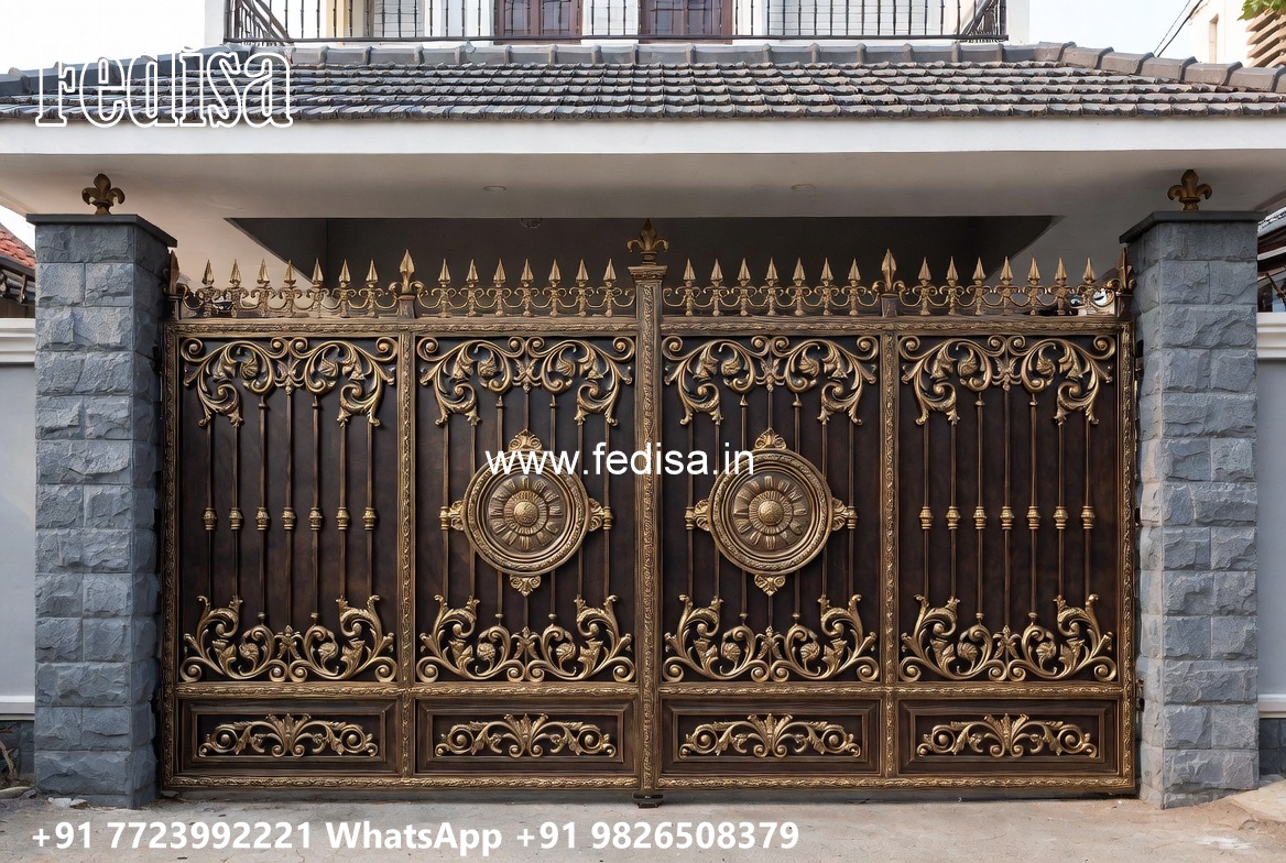Steel Gate New Design, Modern Steel Gate Main Gate Lighting In Outdoor