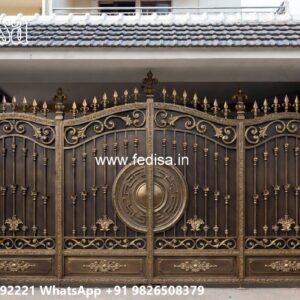 Hpl Gate Design, Iron Sliding Gate Design Main Gate Lighting In Outdoor