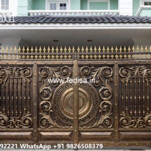 Modern Fence Gate, Double Door Steel Gate Design Main Gate Lighting In Outdoor