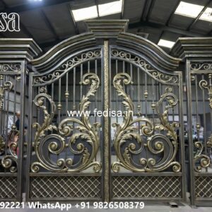 Side Gate Designs, Brick And Wrought Iron Fence Designs Main Gate Lighting In Outdoor