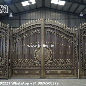 Side Gate Designs, Modern Wrought Iron Fence Main Gate Lighting In Outdoor