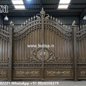Hpl Gate Design, Steel Gate Simple Design Main Gate Lighting In Outdoor