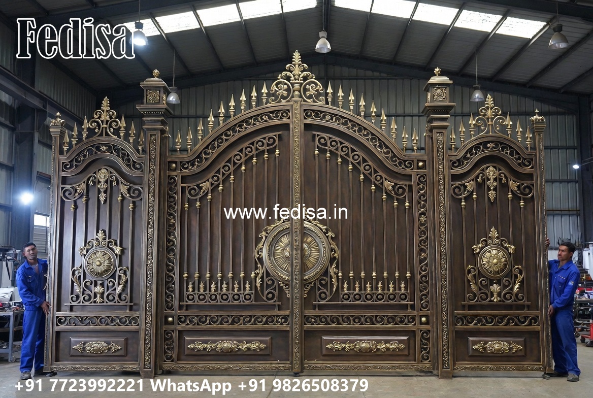Steel Gate New Design, Modern Wrought Iron Gates Main Gate Lighting In Outdoor