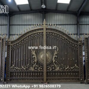 Hpl Gate Design, Sliding Front Gate Design Main Gate Lighting In Outdoor